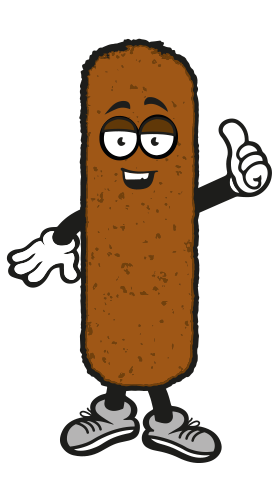 De kroket is een van de oudste snacks in Nederland. Ted is dan ook wat ouder maar ook wijzer dan de rest. Deze wijsneus zit boordevol leuke weetjes en draagt altijd een krokante jasje.